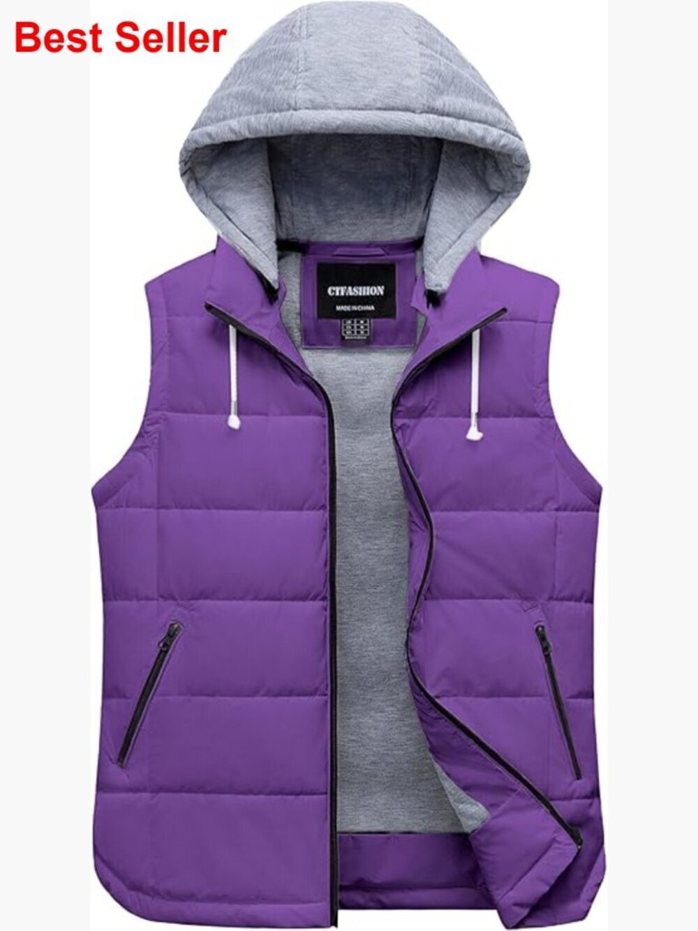 Women's Puffer Vest with Removable Hood, Windproof Waterproof Polyester
